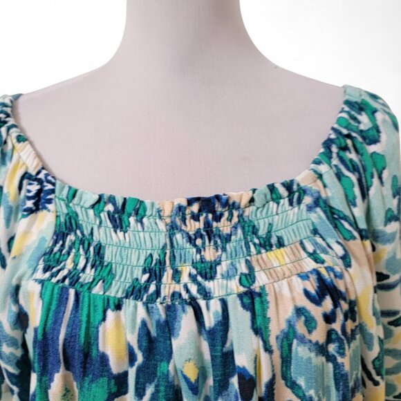 Cupio Size S Green Ikat Short Sleeve Square Neck Printed Top, NEW w/Tag - Picture 5 of 16